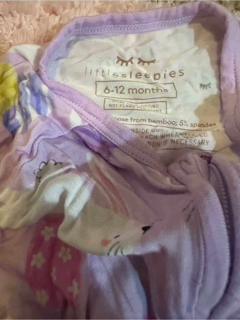 Little Sleepies Baby Pajama Romper in Lavender Easter print size 6-12m